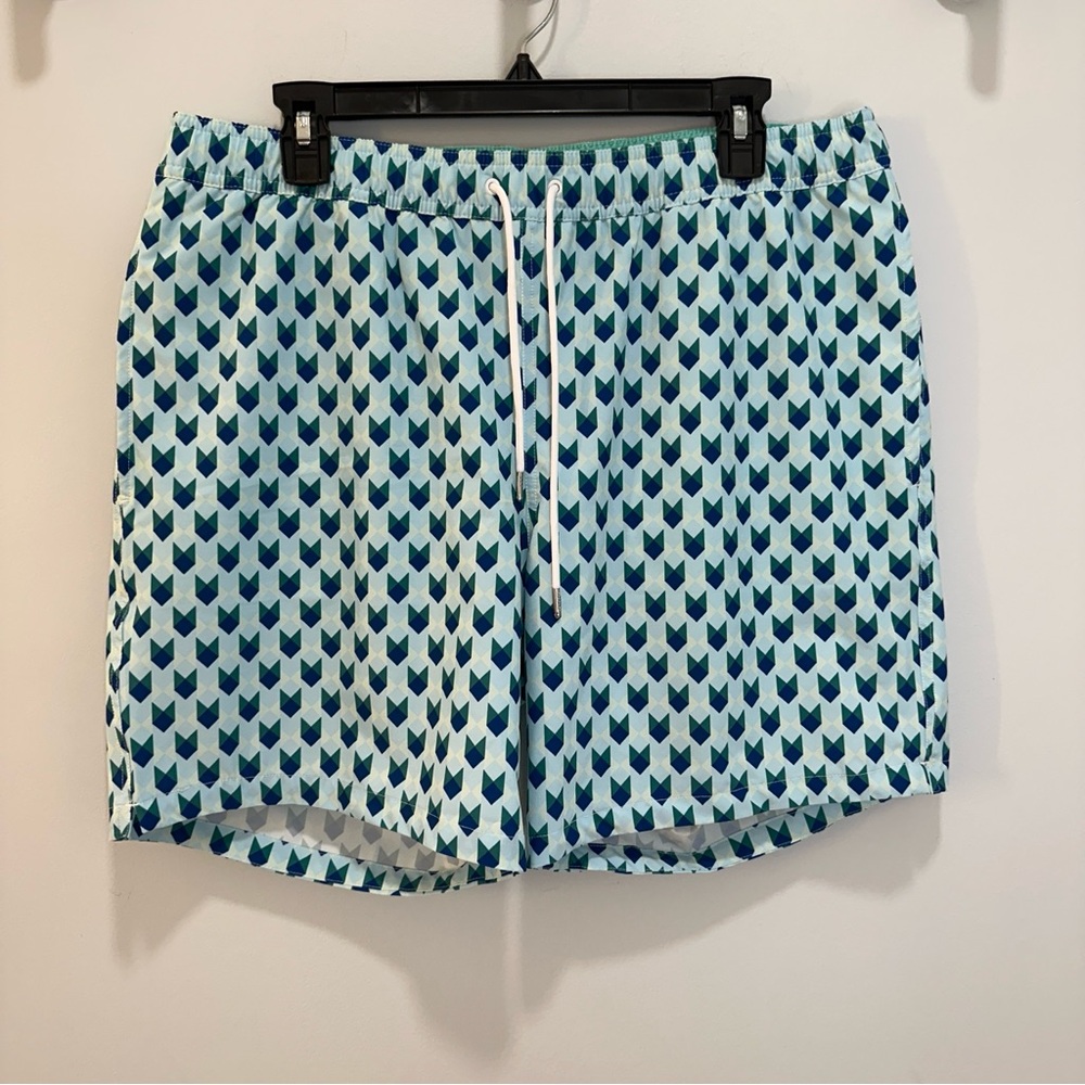 Like New! Bonobos Swim Trunks Shorts Men’s Large Blue Green Geometric Print